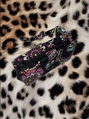 Vera Bradley Black Floral Wristlet with Pink & Green Accents